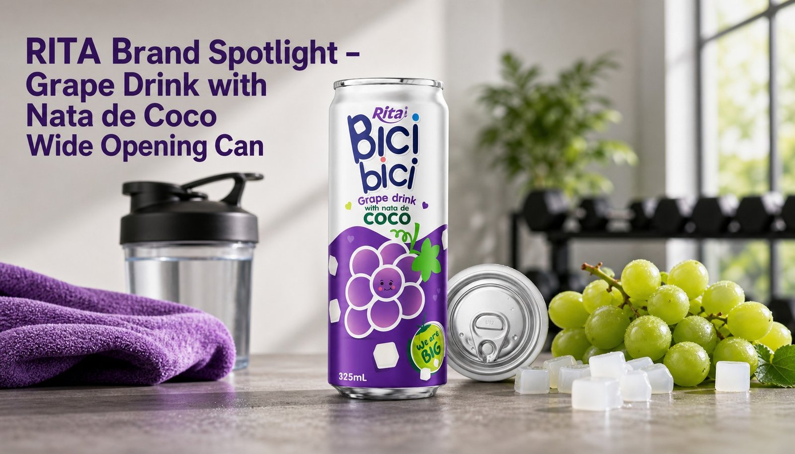 RITA Grape Drink with nata de coco in a wide-opening can