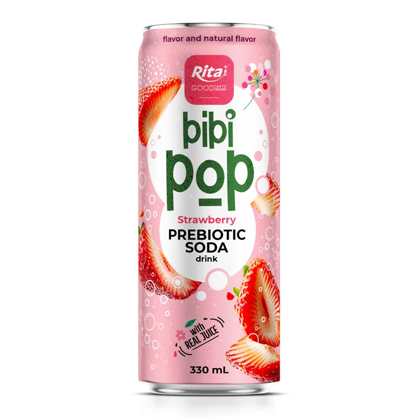 Bibi Pop Prebiotic Soda drink with real strawberry juice 330ml sleek can