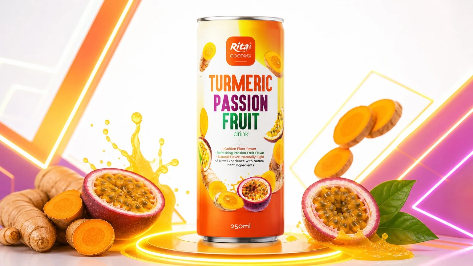 250ml Turmeric Passion Fruit Drink Slim Can OEM Beverage Poster 2