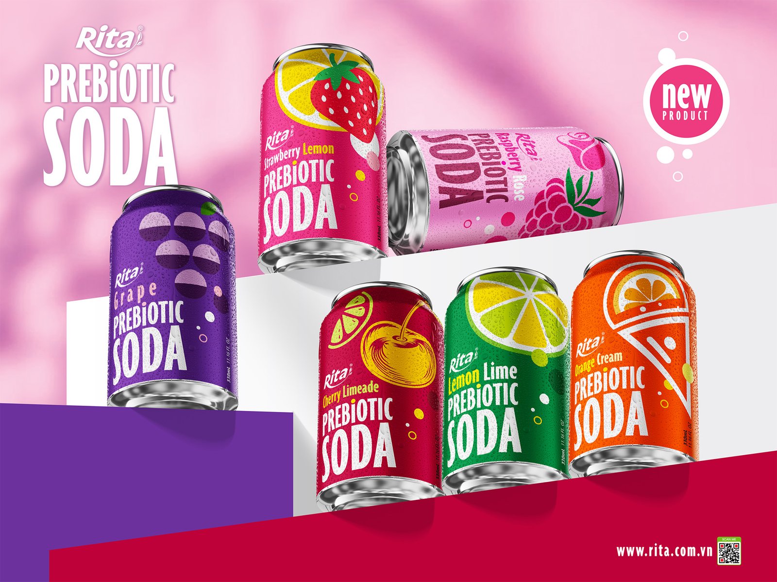 Lemon Lime Prebiotic Soda 330ml short can Poster 2