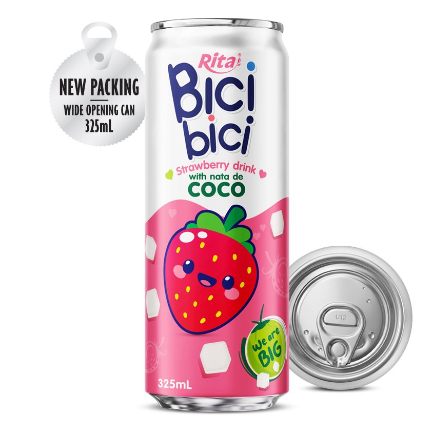 Bici Bici 325ml Strawberry Drink with Nata de Coco (Wide Opening Can)