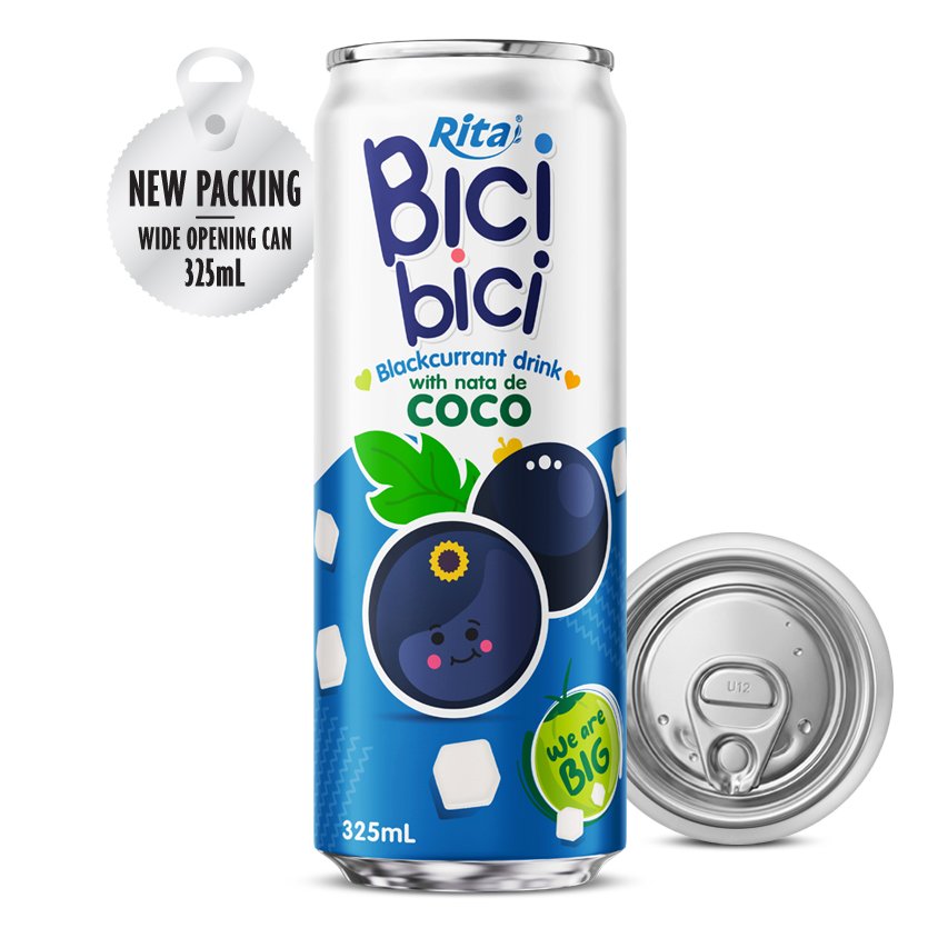 Bici Bici 325ml Blackcurrant Drink with Nata de Coco (Wide Opening Can)