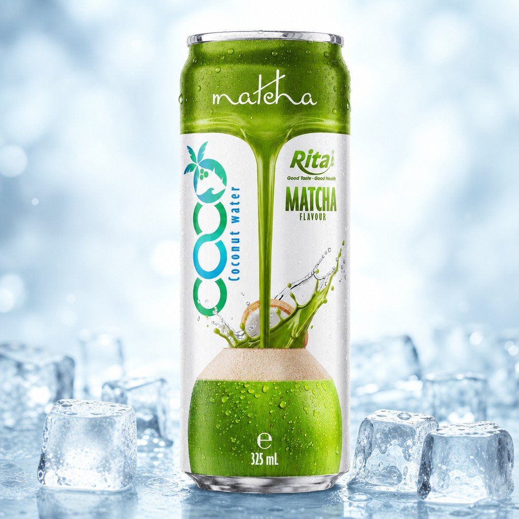 Coconut water with  Matcha Flavor 325ml sleek can - Product Image