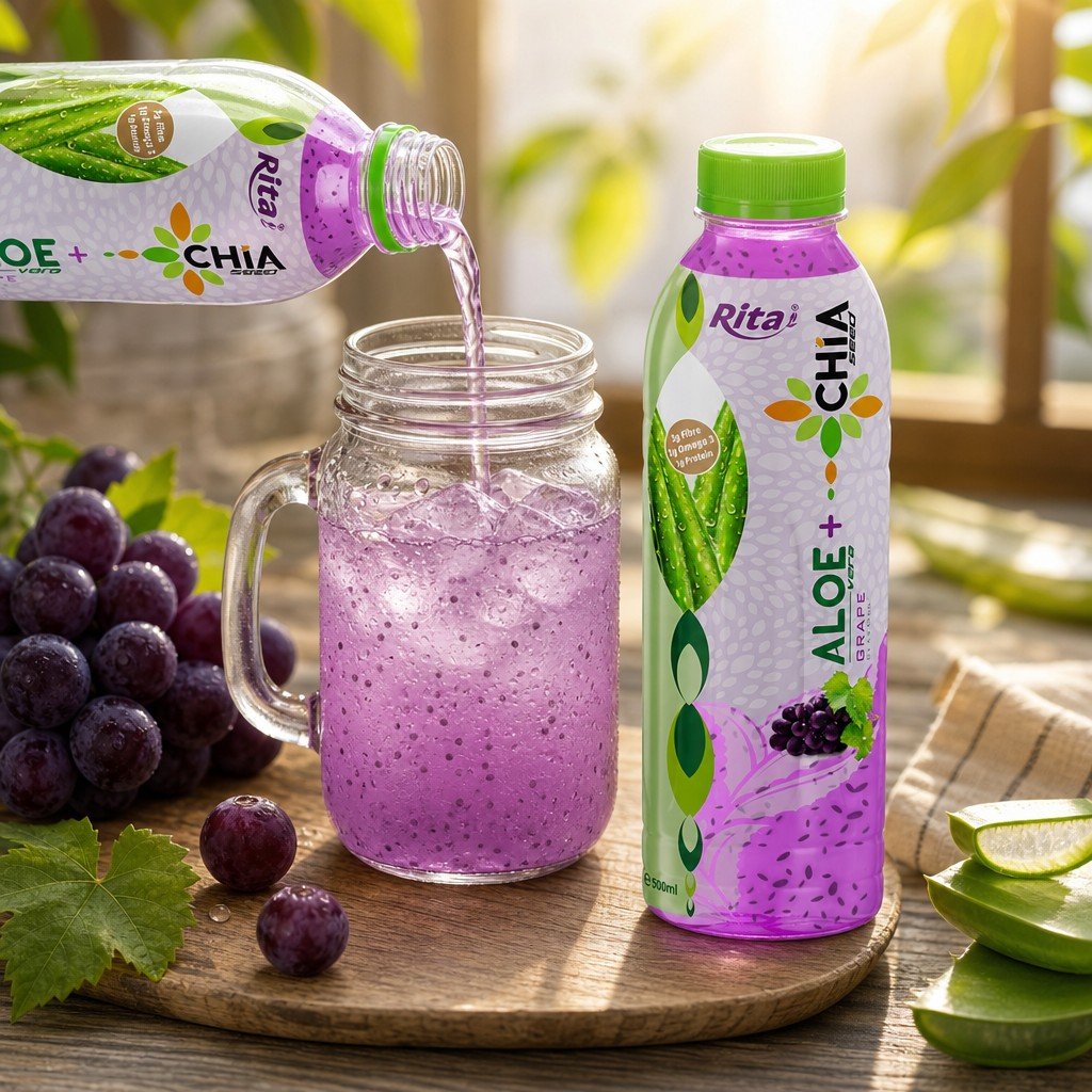 16.9 Fl Oz Rita Aloe Vera Drink with Chia Seed Grape Flavor PET Bottle - Product Image