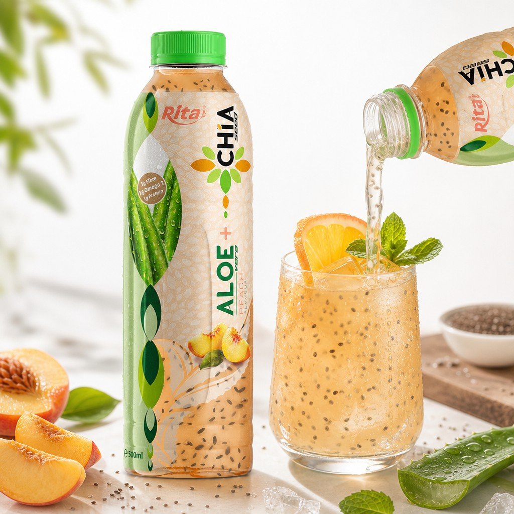 16.9 Fl Oz Rita Aloe Vera Drink with Chia Seed Peach Flavor PET Bottle - Product Image