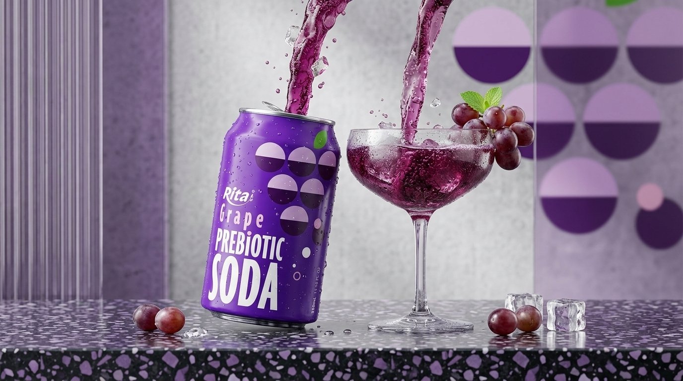 Grape Flavor Prebiotic Soda 330ml short can Poster 2