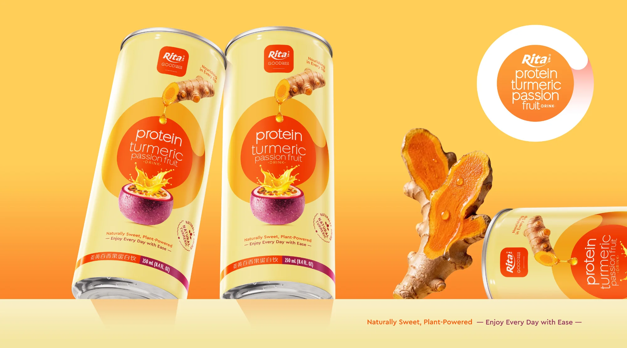 RITA Protein Turmeric Passion Fruit Drink 250ml Slim Can Poster 2