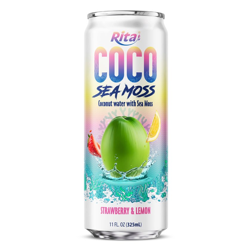 Coco Sea Moss Coconut Water with Sea Moss Strawberry and Lemon Flavor 325ml Sleek Can