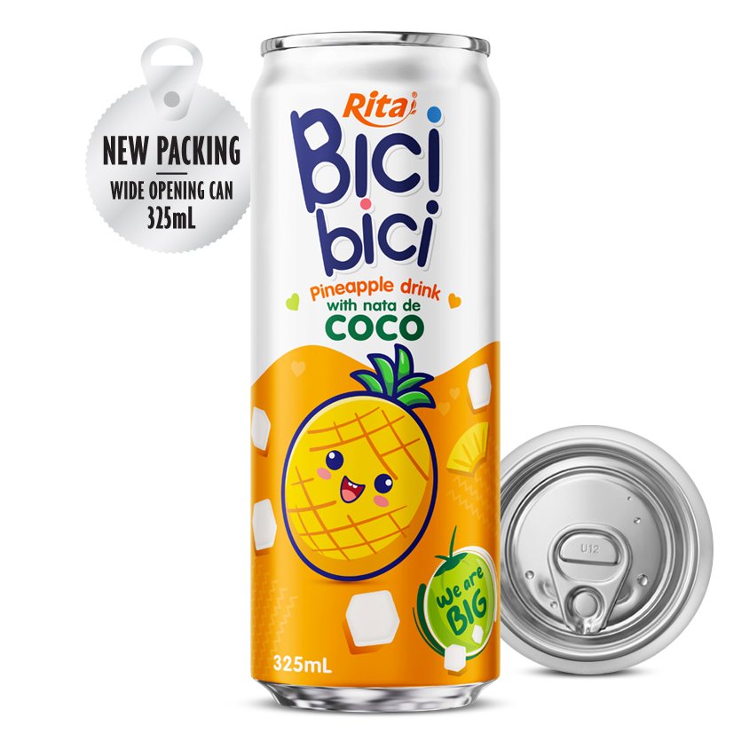 Bici Bici 325ml Pineapple Drink with Nata de Coco (Wide Opening Can)