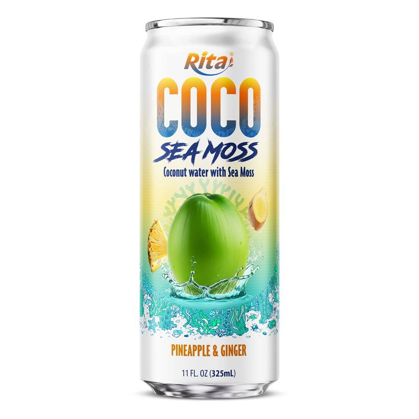 Coco Sea Moss Coconut Water with Sea Moss Pineapple and Ginger Flavor 325ml Sleek Can