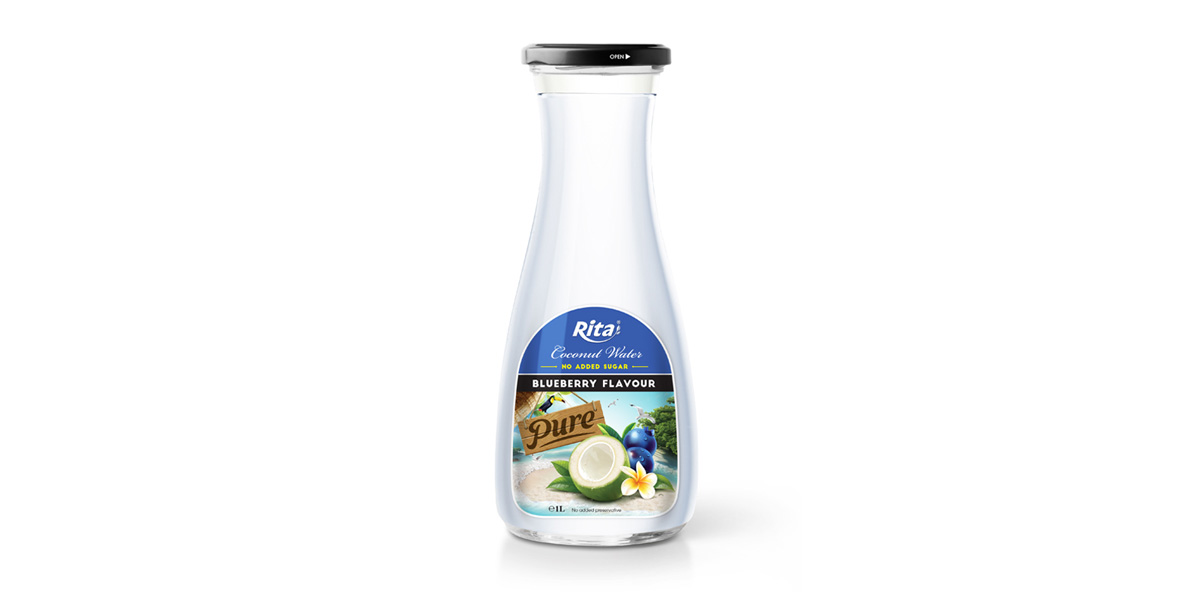 Coconut Water: Blueberry flavour with Coconut water 1L Glass bottle