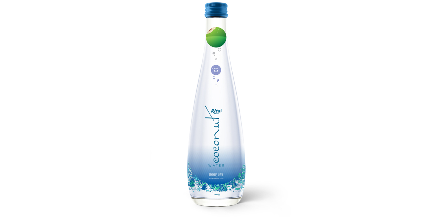Coconut Water: Coconut water with blueberry in glass bottle 300ml