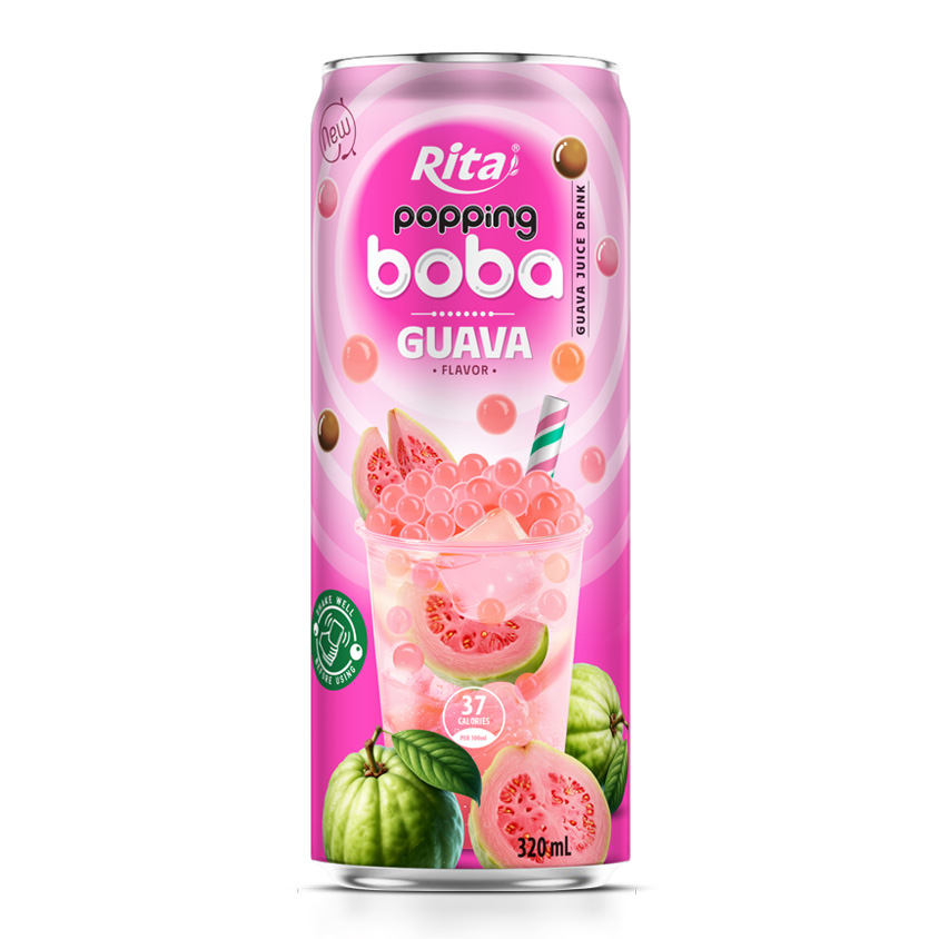 Supplier Popping Boba Tea Guava Flavor 320ml Slim Can