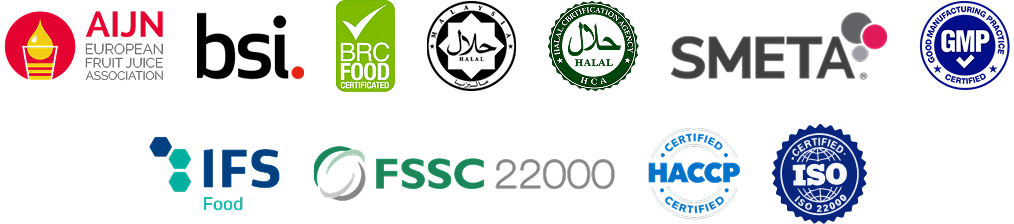 RITA certifications including AIJN, BSI, BRCGS, HALAL, SMETA, GMP, IFS Food, FSSC 22000, HACCP and ISO 22000
